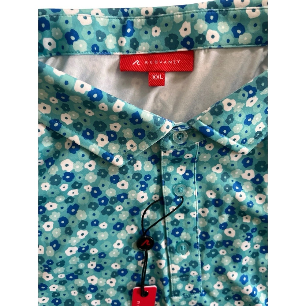 Redvanly Golf Shirt Blue and White Floral Short Sleeve Polo Shirt Size 2XL New